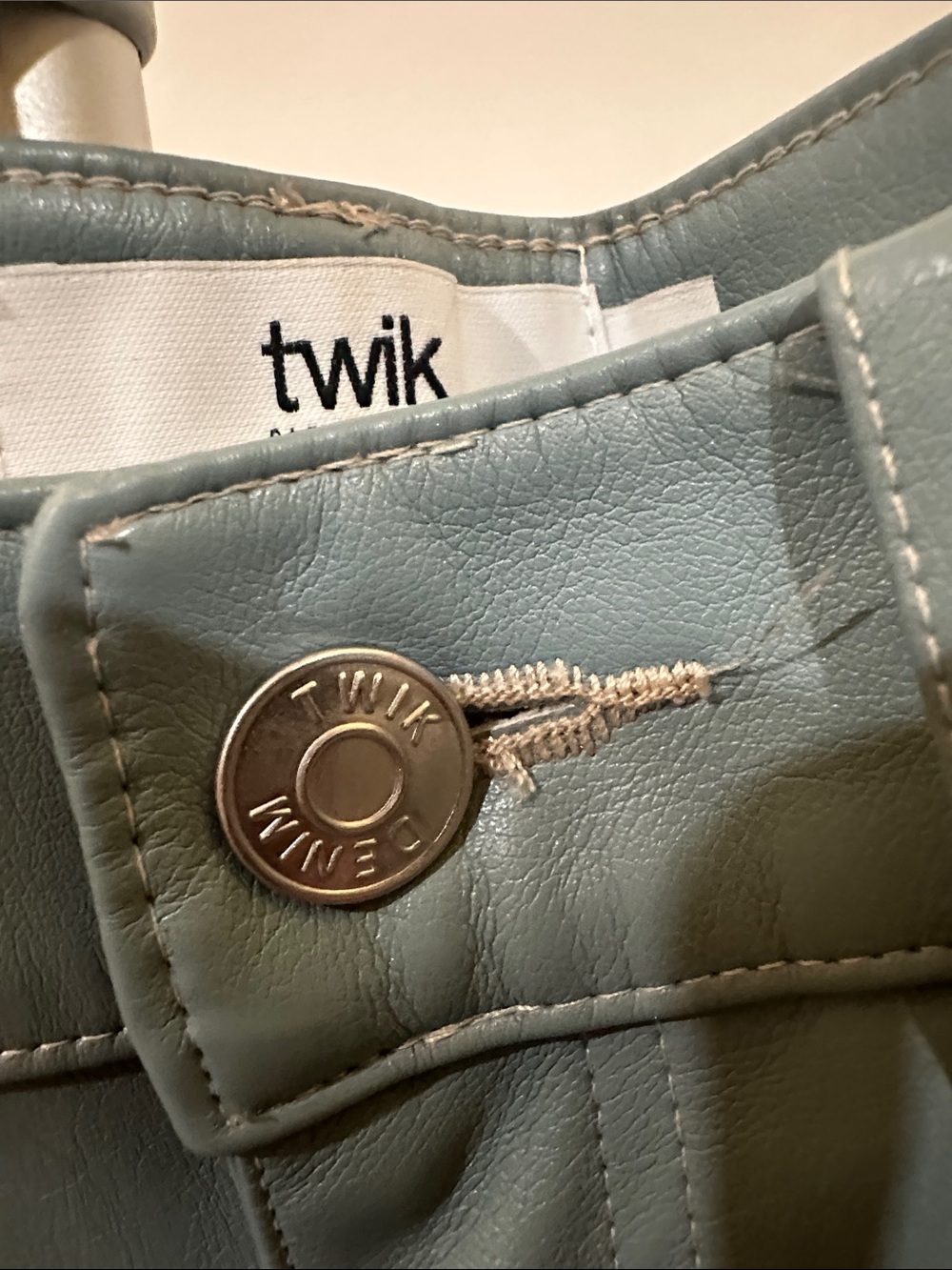 twik Dusty Blue Vegan Leather High-Rise Pants - Picture 4 of 11